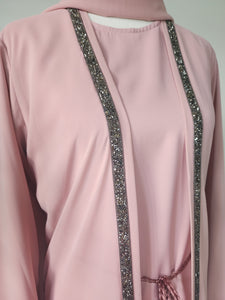 Diamante'  Lux Abaya Set - Dusty Pink (3 piece Set)