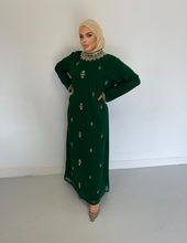 Load image into Gallery viewer, Mena Kaftan Dress - Green and Gold