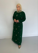 Load image into Gallery viewer, Mena Kaftan Dress - Green and Gold