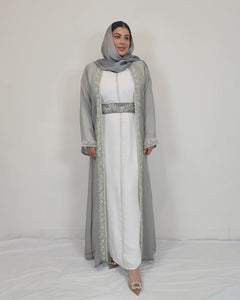 Noor Kaftan/ Takshita set -Grey and White