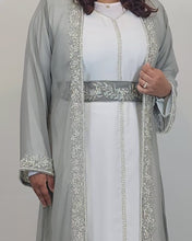 Load image into Gallery viewer, Noor Kaftan/ Takshita set -Grey and White