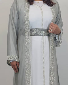 Noor Kaftan/ Takshita set -Grey and White