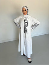 Load image into Gallery viewer, Olive Palestinian Abaya -White and Black  - U.A.E