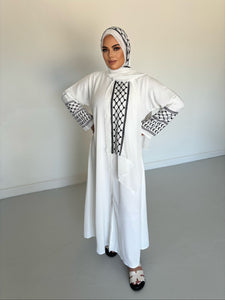 Olive Palestinian Abaya -White and Black  - U.A.E