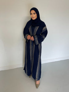 Samia Embroidered Abaya Set- Navy