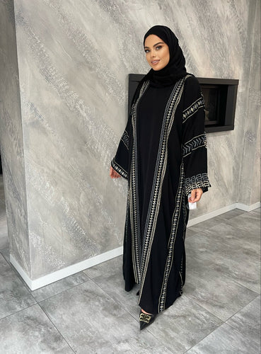Samia Embroidered Abaya Set- Black