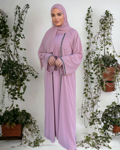 Diamante'  Lux Abaya Set - Dusty Pink (3 piece Set)