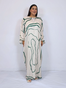 Olivia Printed Kaftan- Off white with Green stripes