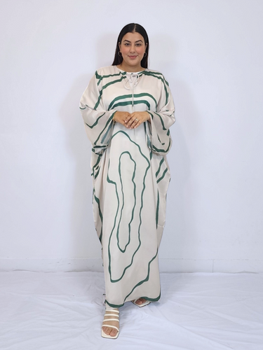 Olivia Printed Kaftan- Off white with Green stripes