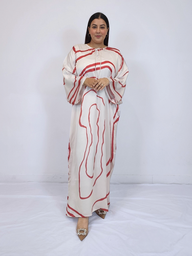 Olivia Printed Kaftan- Off white with Red stripes