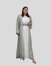 Load image into Gallery viewer, Noor Kaftan/ Takshita set -Grey and White