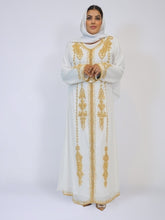 Load image into Gallery viewer, Jamilah Takshita/ Kaftan set- Off White with Gold beads