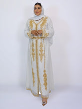 Load image into Gallery viewer, Jamilah Takshita/ Kaftan set- Off White with Gold beads