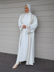 Maha Qatar Embroidered Abaya- Off White