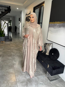 Shimmer Abaya set  - Beige Gold