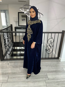 Esra Velvet Kaftan -Navy