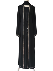 Diamante'  Lux Abaya Set - Black (3 piece Set)