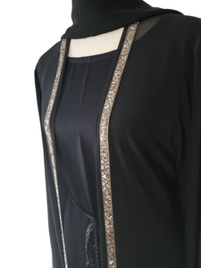 Diamante'  Lux Abaya Set - Black (3 piece Set)