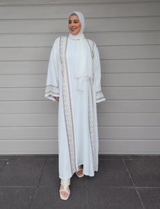 Maha Qatar Embroidered Abaya- Off White