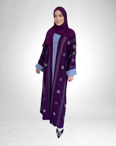 Nabeela Qatar Abaya Set- Burgundy