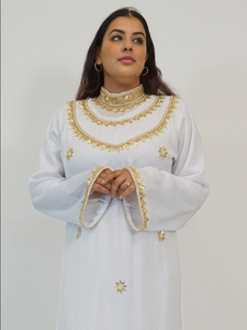 Mehr Kaftan Dress - White and Gold