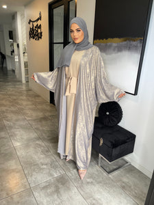 Shimmer Abaya set  - Grey