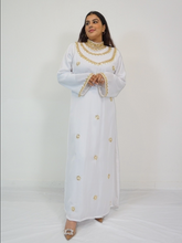 Load image into Gallery viewer, Mehr Kaftan Dress - White and Gold