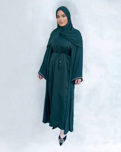 Diamante'  Lux Abaya Set - Emerald Green (3 piece Set)