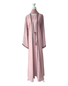 Diamante'  Lux Abaya Set - Dusty Pink (3 piece Set)