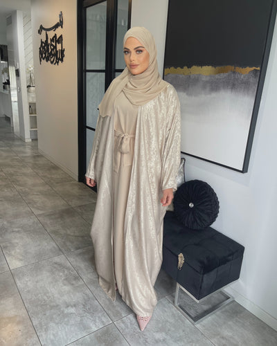 Shimmer Abaya set  - Beige Gold