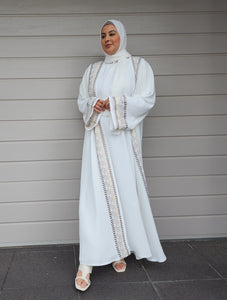 Maha Qatar Embroidered Abaya- Off White