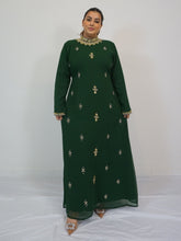 Load image into Gallery viewer, Mena Kaftan Dress - Green and Gold