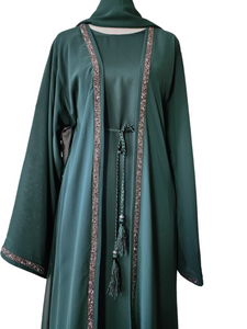 Diamante'  Lux Abaya Set - Emerald Green (3 piece Set)