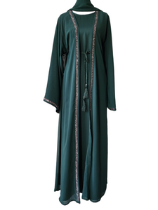 Diamante'  Lux Abaya Set - Emerald Green (3 piece Set)