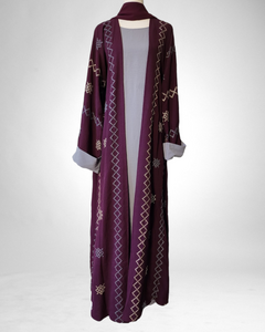 Nabeela Qatar Abaya Set- Burgundy