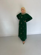 Load image into Gallery viewer, Mena Kaftan Dress - Green and Gold