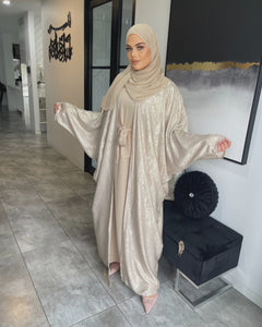 Shimmer Abaya set  - Beige Gold