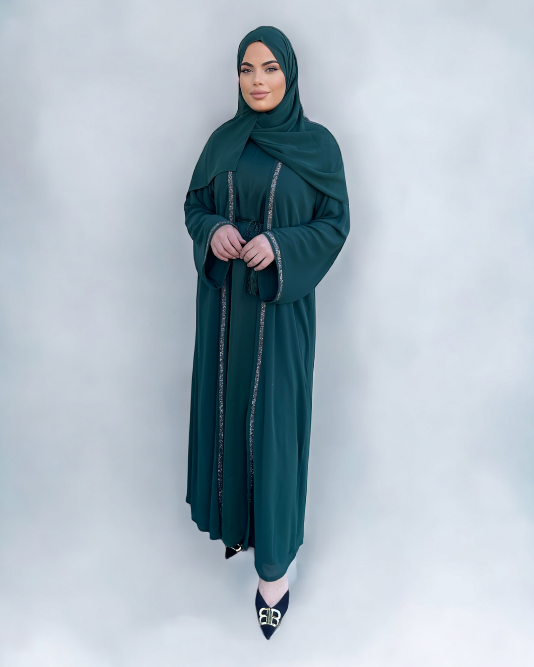 Diamante'  Lux Abaya Set - Emerald Green (3 piece Set)