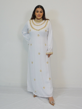 Load image into Gallery viewer, Mehr Kaftan Dress - White and Gold