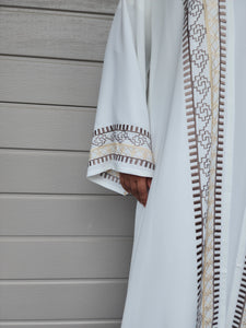 Maha Qatar Embroidered Abaya- Off White