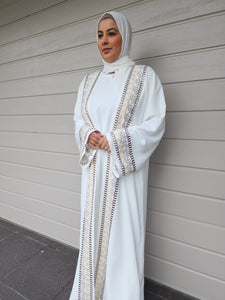 Maha Qatar Embroidered Abaya- Off White