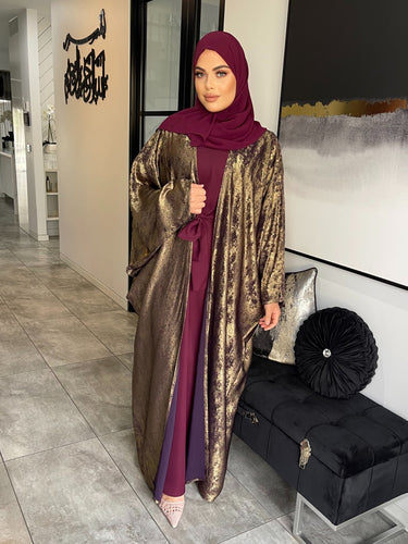 Shimmer Abaya Set - Burgundy