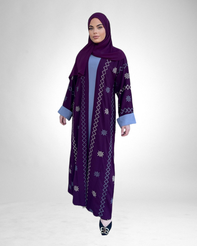 Nabeela Qatar Abaya Set- Burgundy