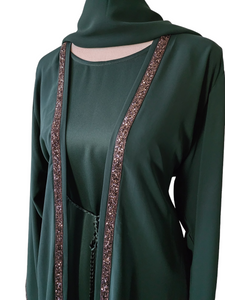 Diamante'  Lux Abaya Set - Emerald Green (3 piece Set)