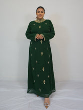 Load image into Gallery viewer, Mena Kaftan Dress - Green and Gold