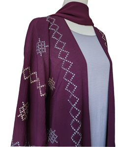 Nabeela Qatar Abaya Set- Burgundy