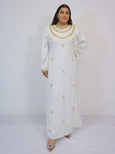 Load image into Gallery viewer, Mehr Kaftan Dress - White and Gold