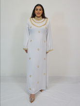 Load image into Gallery viewer, Mehr Kaftan Dress - White and Gold