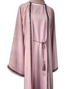 Diamante'  Lux Abaya Set - Dusty Pink (3 piece Set)