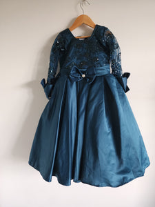 Teal Silk Princess Gown/ Frock